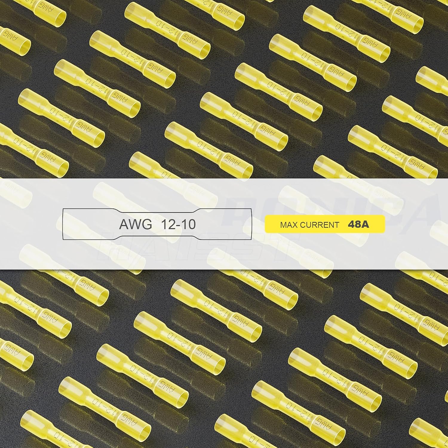 250PCS Yellow Heat Shrink Butt Connectors 12-10 AWG | 3:1 adhesive-lined heat shrink, built-in wire stop, single-size