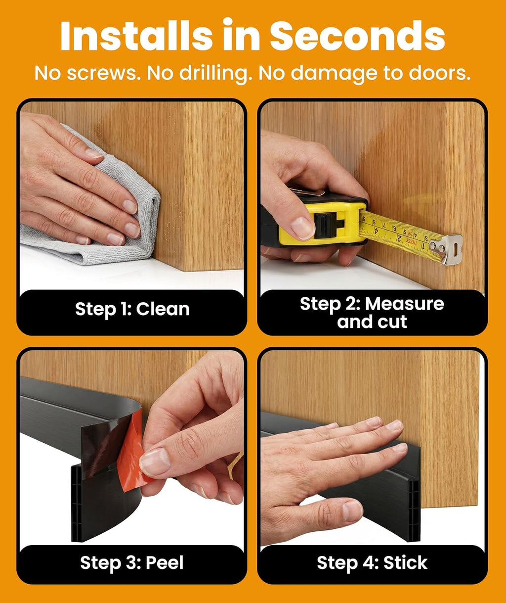 2 Pack One-Sided Door Draft Stopper for Bottom of Doors, Door Sweep with Adhesive Installation, Draft Blocker and
