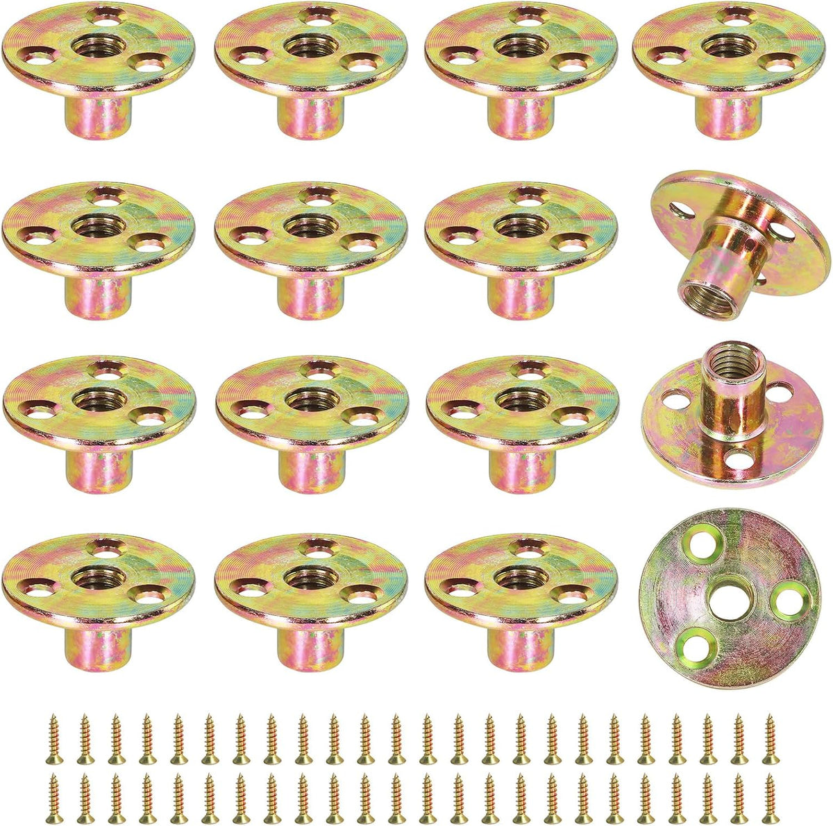 FoDau770 3/8"-16 Brad Hole T-Nut with Screws - 16 Set (64 Pieces)