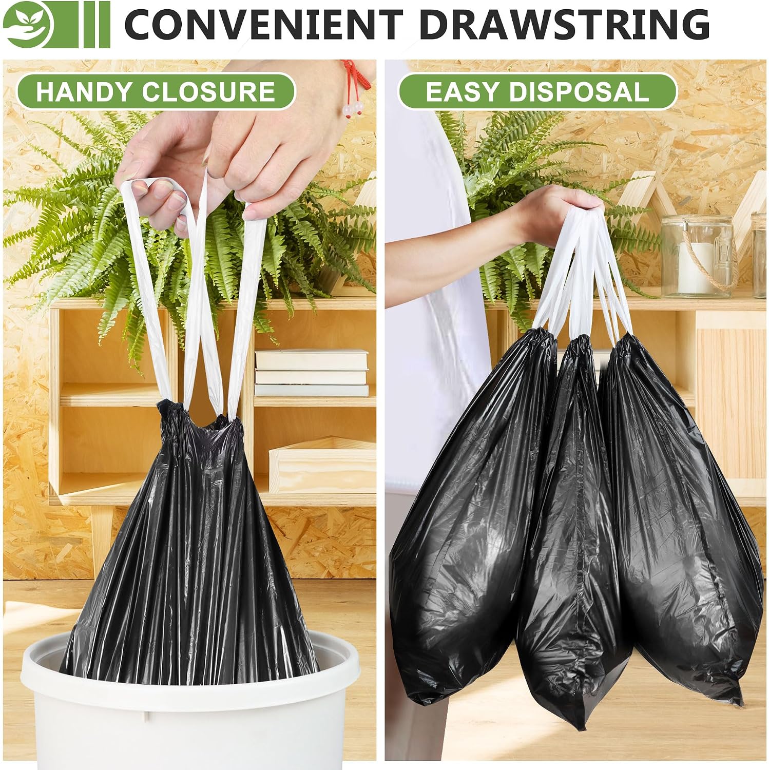 132 Count Small Trash Bags, 4 Gallon Drawstring Garbage Bags, Bathroom Wastebasket Liners, Tear-Free Plastic Bags for