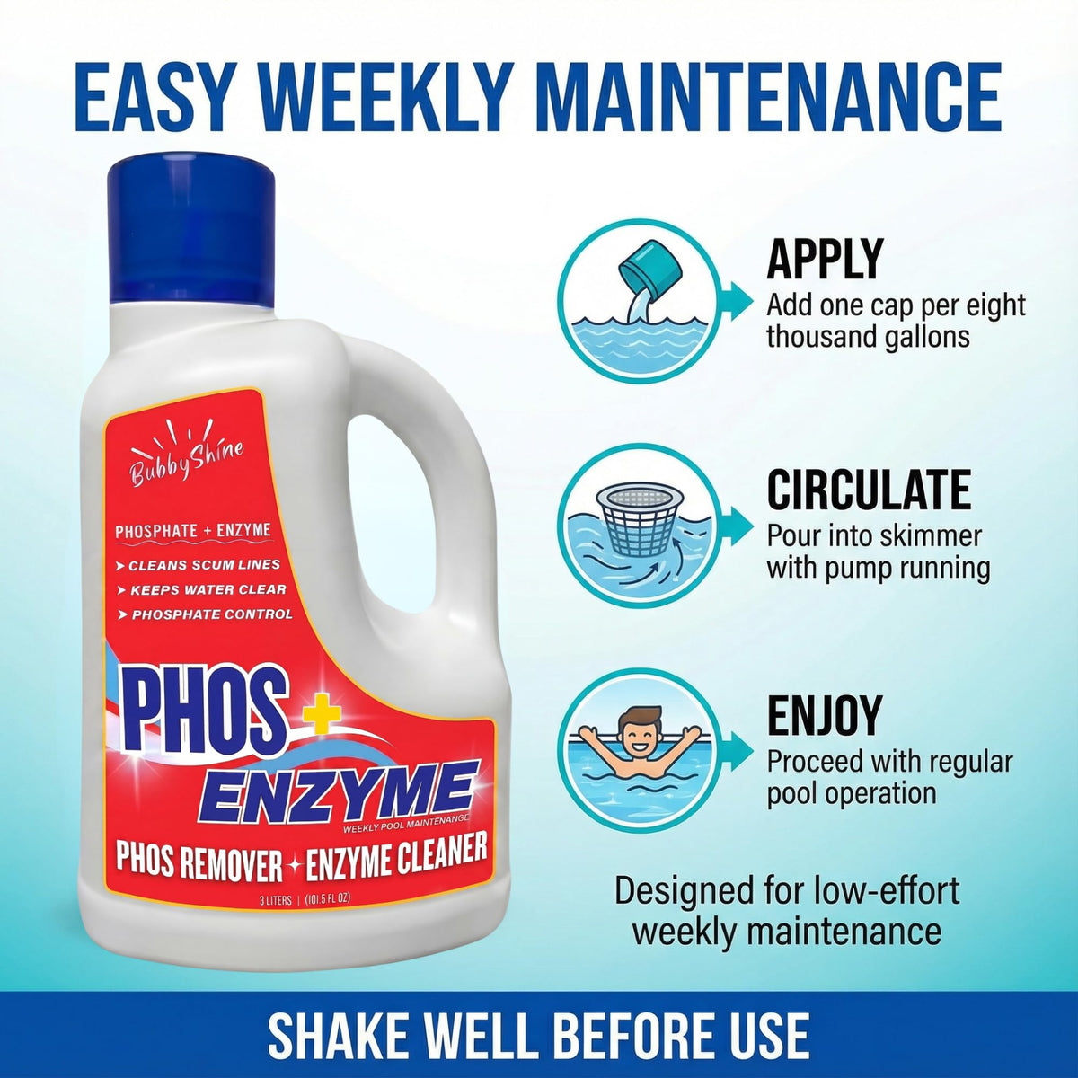 Pool Phosphate Remover, Pool Clarifier & Pool Treatment, 3 L, BubbyShine