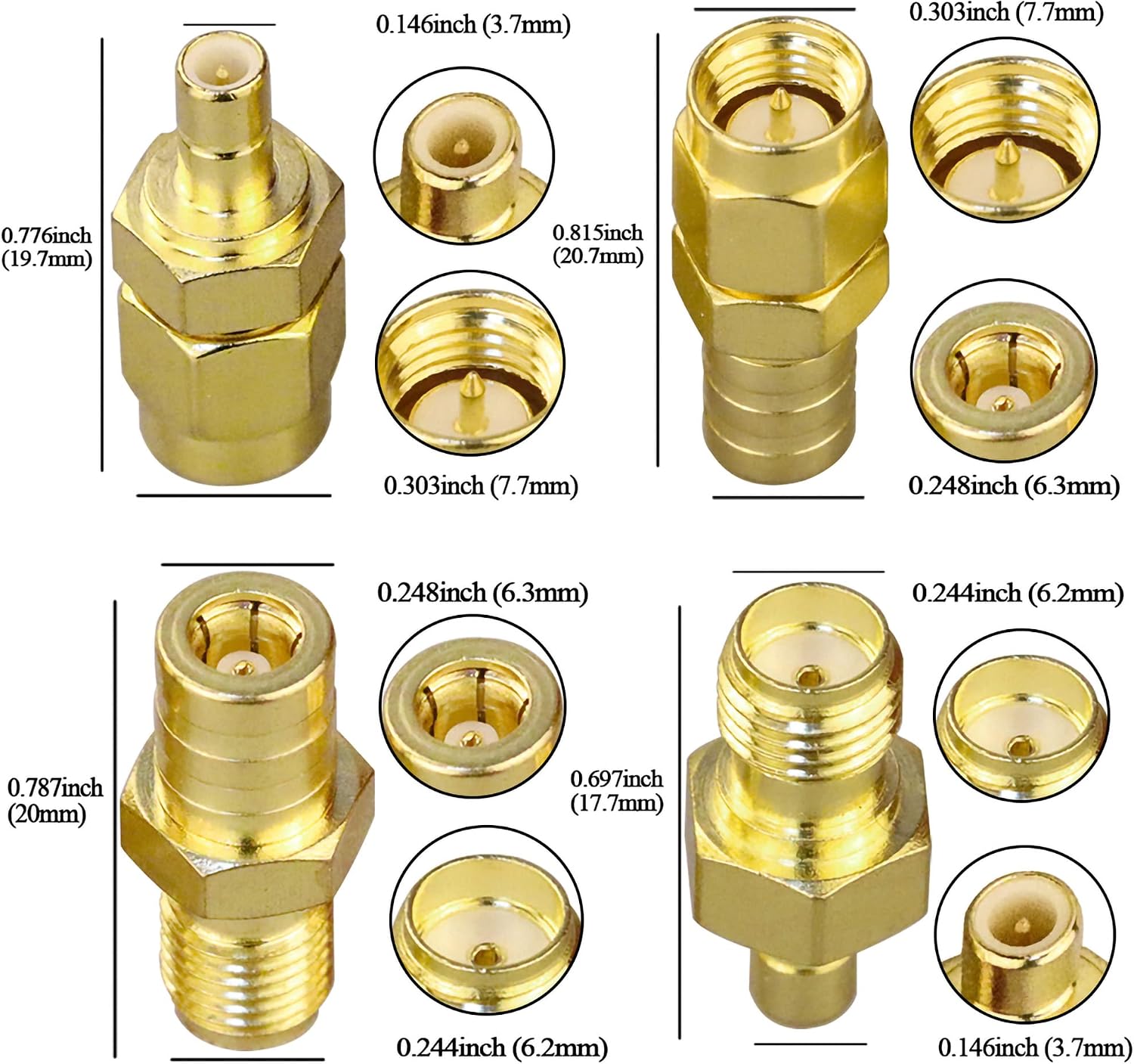 4PCS SMA to SMB Radio Antenna Coax Adapter, SMA Male/Female to SMB Male/Female Coax Connector for DAB Car Aerial