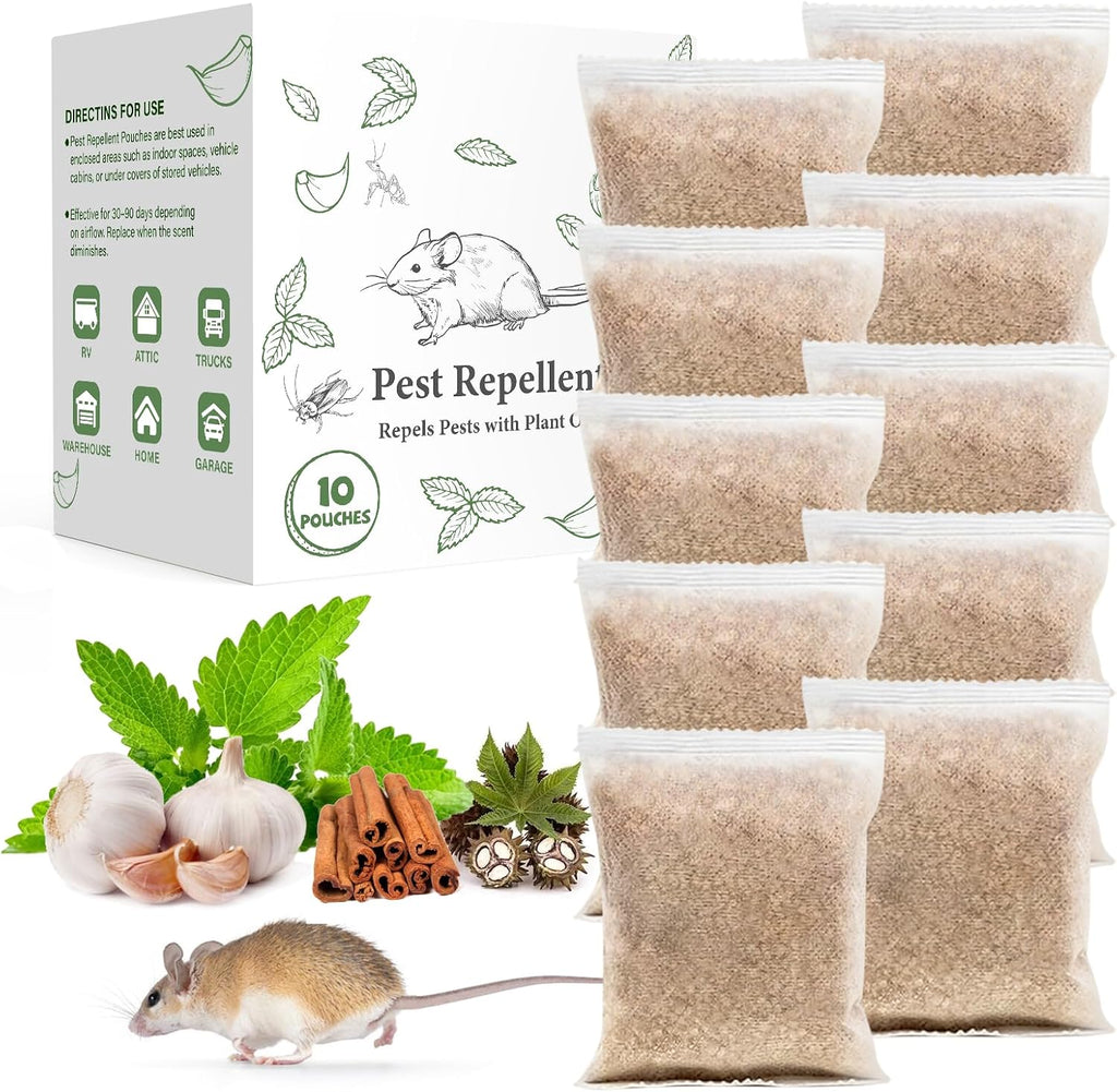 Pest Rodent Repellent Pouches, Peppermint Oil for Mouse, Roach, Ant, Spider, Squirrel, Mice, Rats, Pest Control