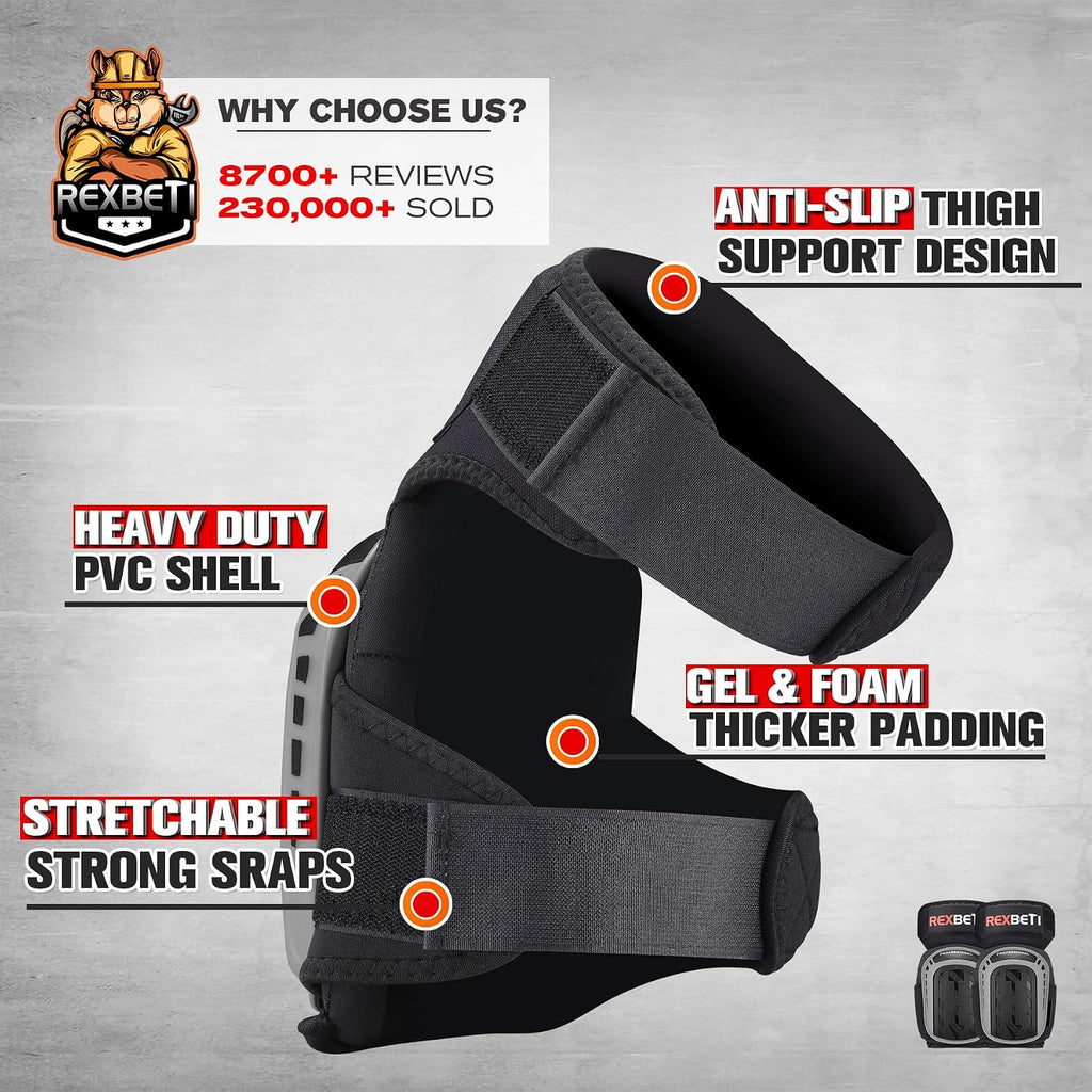 Knee Pads for Men, Anti-slip Construction Gel Knee Pads for Work | Heavy Duty Cap, Comfort Thick Gel Foam Pad, Stay