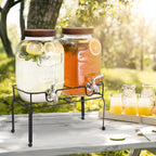 1 Gallon Glass Drink Dispenser for Parties with Stand, 2 Pcs