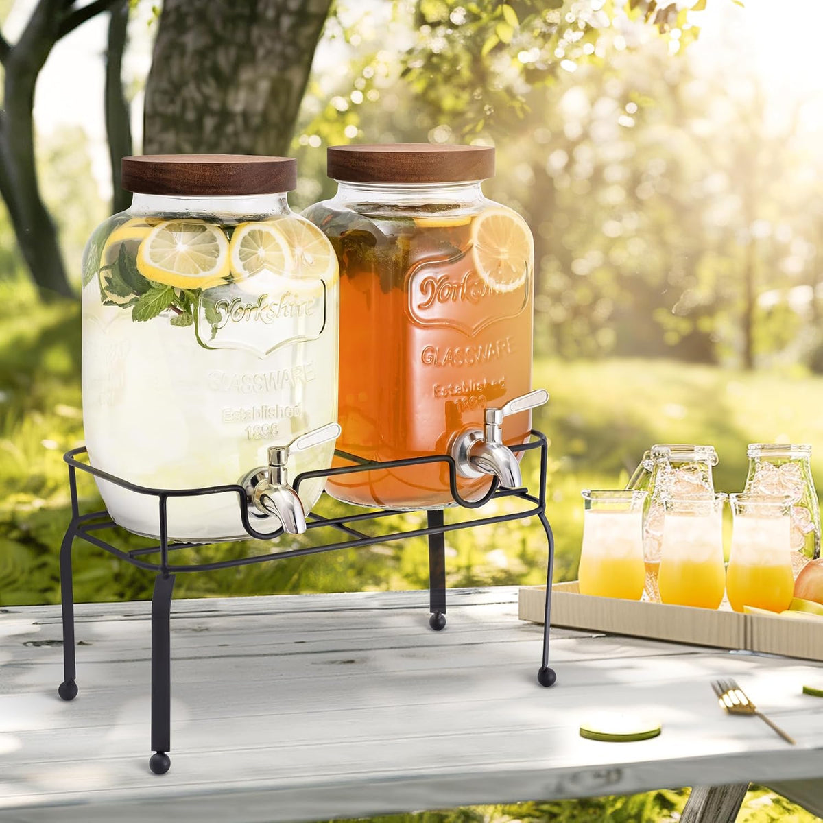 1 Gallon Glass Drink Dispenser for Parties with Stand, 2 Pcs