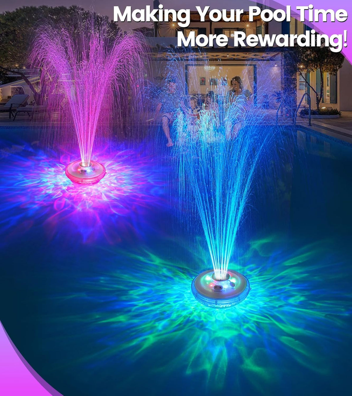 Floating Pool Fountain with Lights,Pool Fountains Above Ground Pool | 2 in 1 Lights Show,Upgraded Pool Fountains with