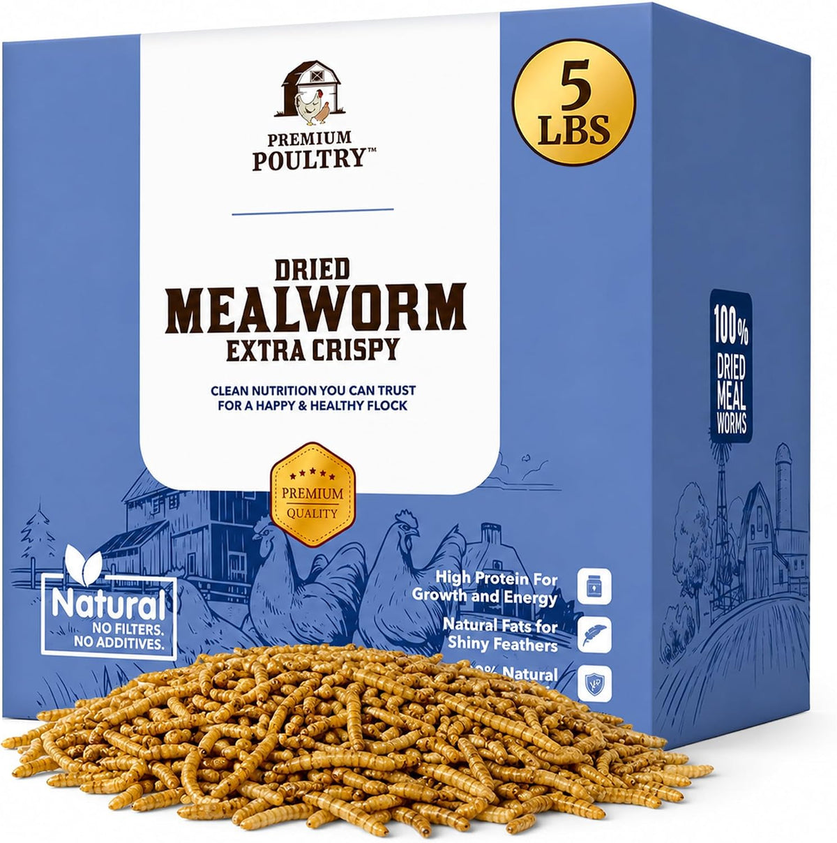 Mealworms for Chickens & All Birds, Non GMO & Organic, 5lb