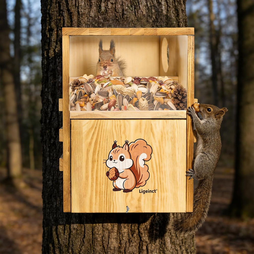 Large Outdoor 2-in-1 Squirrel House and Feeder with Secure Den Box and Nesting Box, Durable Squirrel Box for