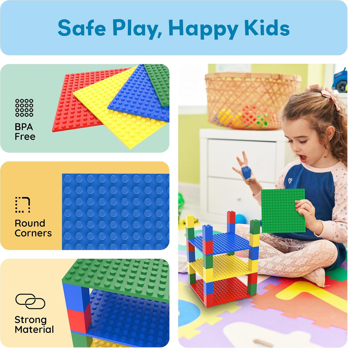 Building Blocks Classic Brick 28PC Stackable Platform Foundation Base Plate Multi Color Set for Build Block Bricks