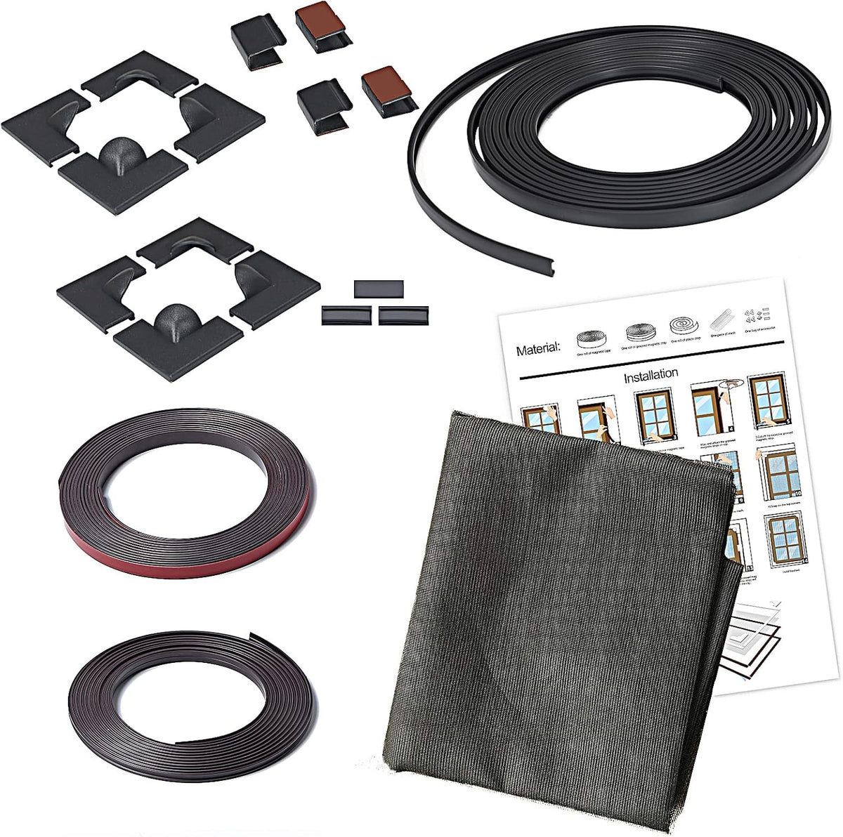 Adjustable DIY Magnetic Window Screen Max 60"x 48" Fits Any Size Smaller Gray Frame Fiberglass Mesh with Extra