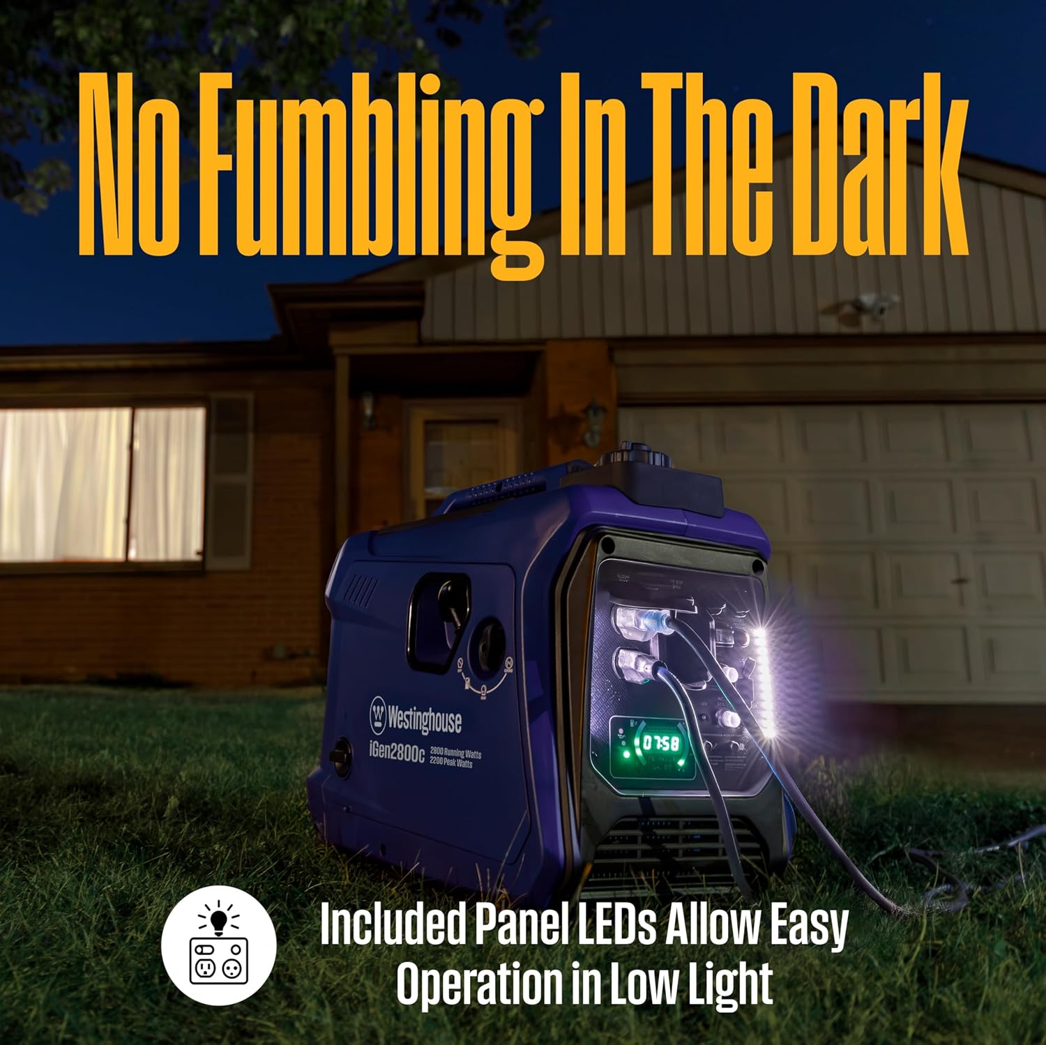 2800 Peak Watt Super Quiet & Lightweight Portable Inverter Generator, Gas Powered, CO Sensor, Parallel Capable, Long