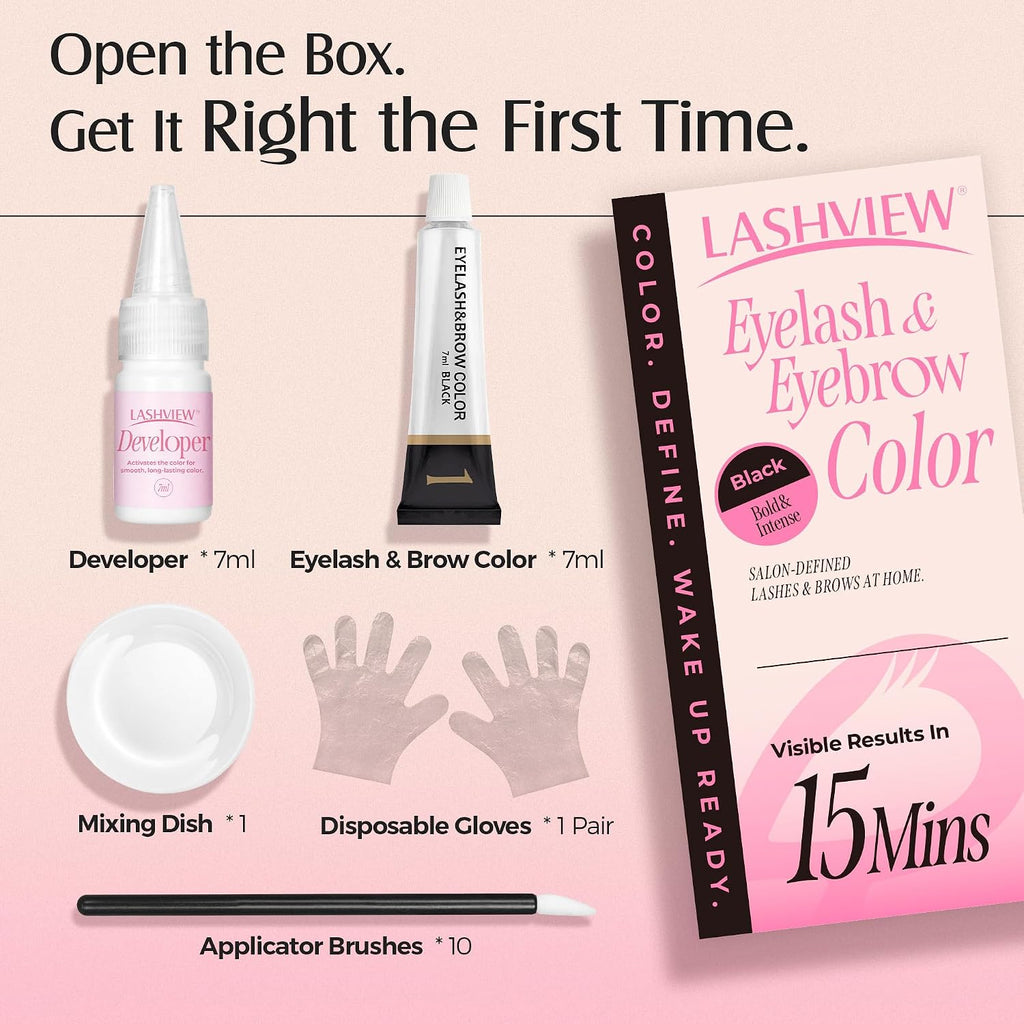 Eyelash and Eyebrow Kit, 2-in-1 Lash and Brow Color Set, Black, Disposable, 7ml