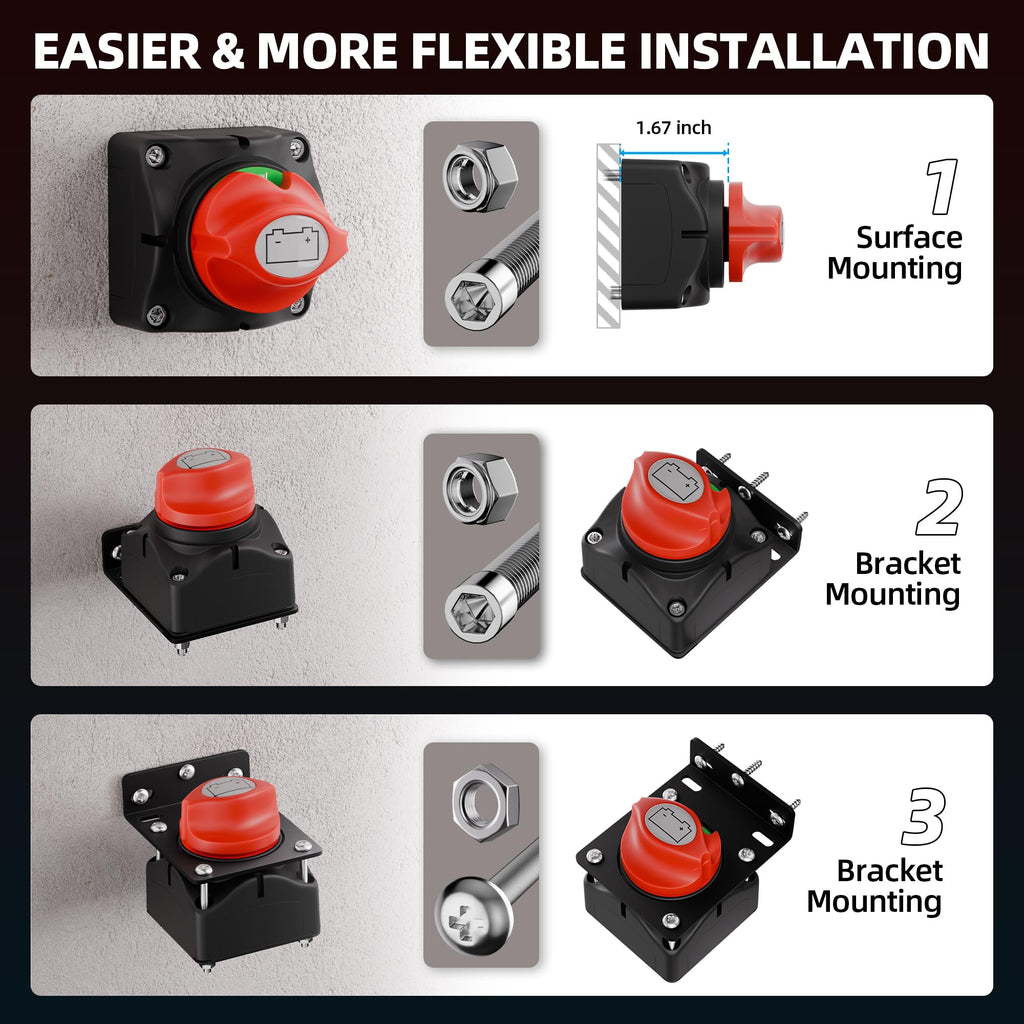 DaierTek Battery Disconnect Switch 12V-48V with Mounting Bracket