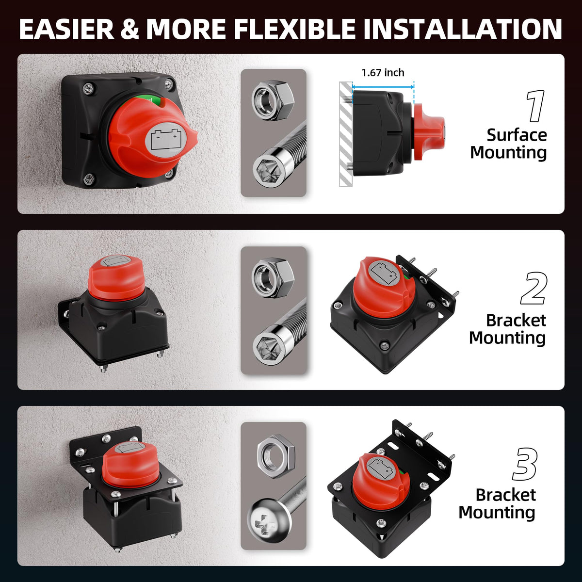 DaierTek Battery Disconnect Switch 12V-48V with Mounting Bracket
