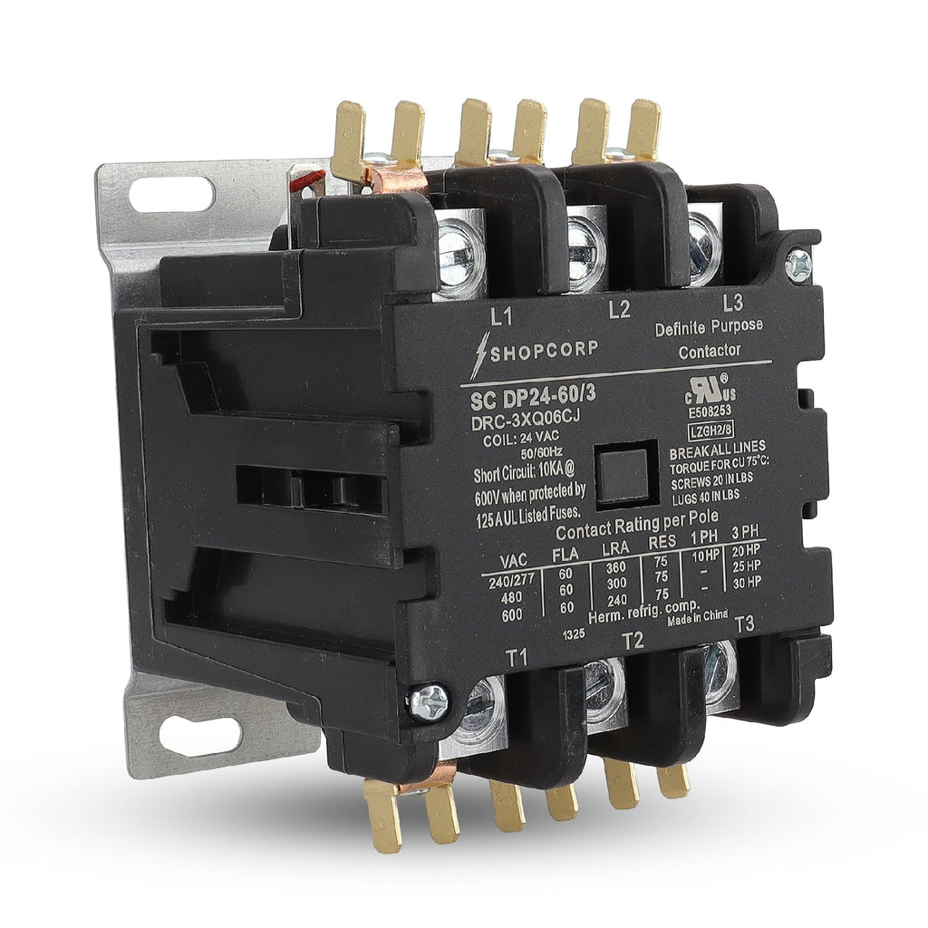 60 Amp AC Contactor, 3 Pole Contactor, 24V Coil, UL Recognized