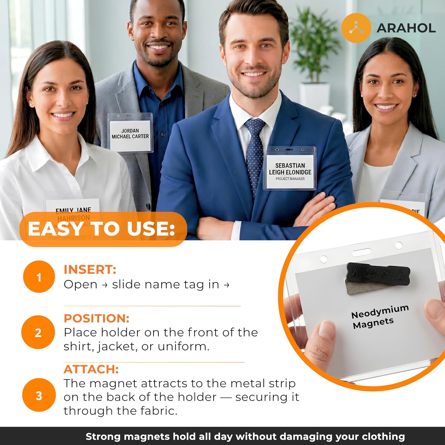 4"x3" Magnetic Name Badge Holders 50 Pack – Horizontal ID Card Holders with Strong Magnets, No Pin, Reusable PVC Name