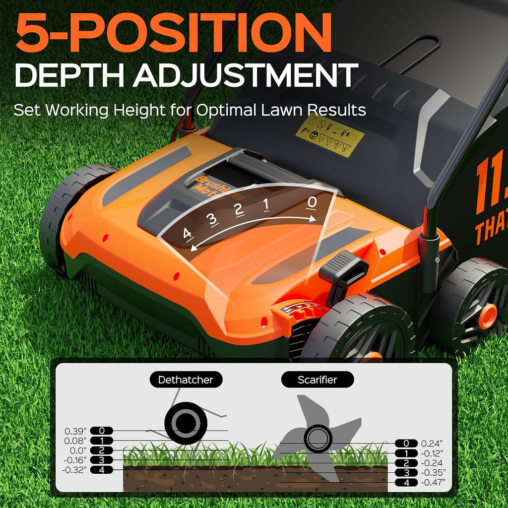 14-Inch 13.5 Amp 2-in-1 Electric Dethatcher and Scarifier with 11.5-Gallon Collection Bag, Lawn Dethatcher with
