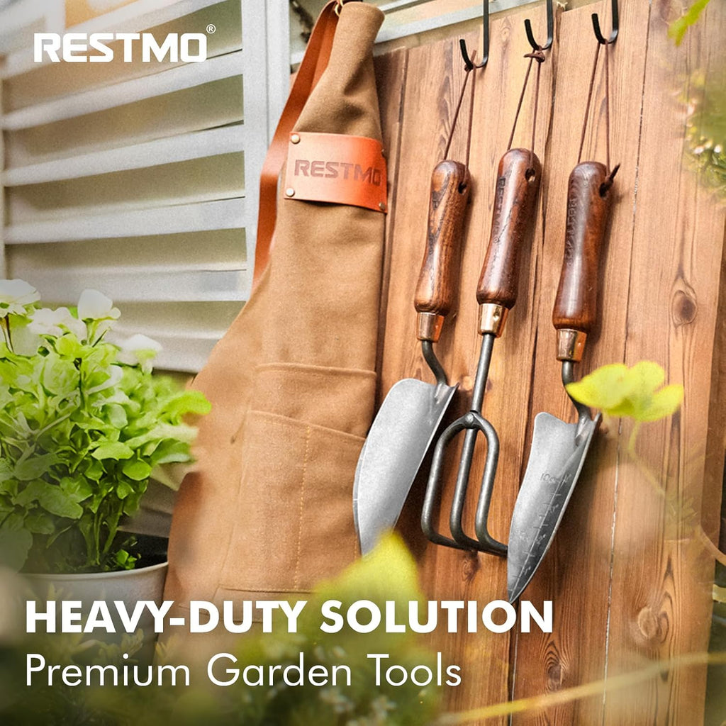 3-in-1 Heavy Duty Gardening Tools Kit, Premium Carbon Steel Garden Hand Tools with Ergonomic Wooden Handle Includes