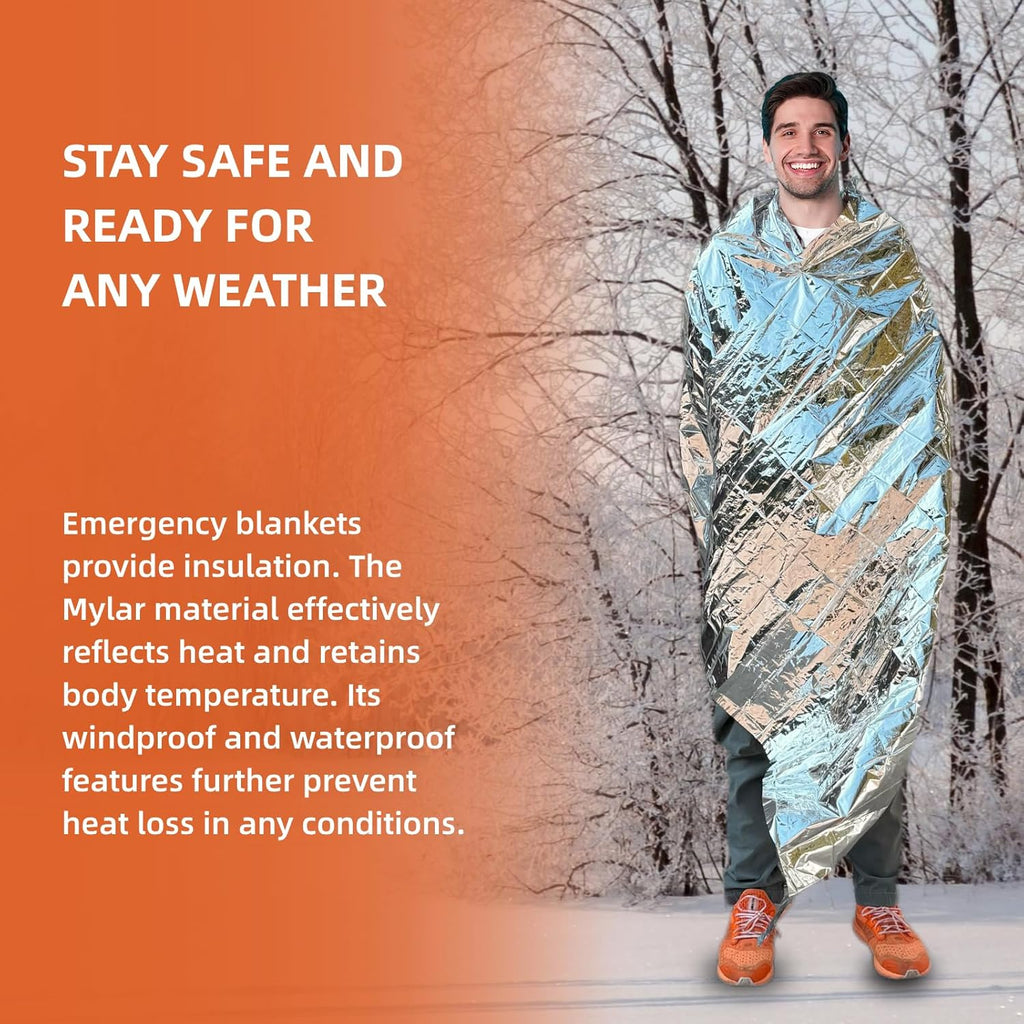 Emergency Mylar Blankets, Survival Space Blanket, 10 Pack | waterproof Mylar emergency blankets reflect up to 90%