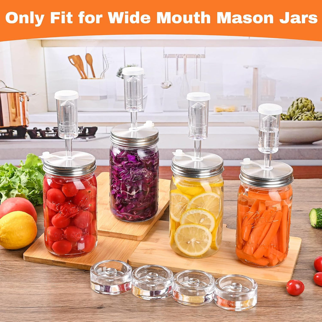 Fermentation Kit Set for Wide Mouth Mason Jar,Sauerkraut/Pickling Kit with 4 Glass Fermentation Weights,4 Fermenting