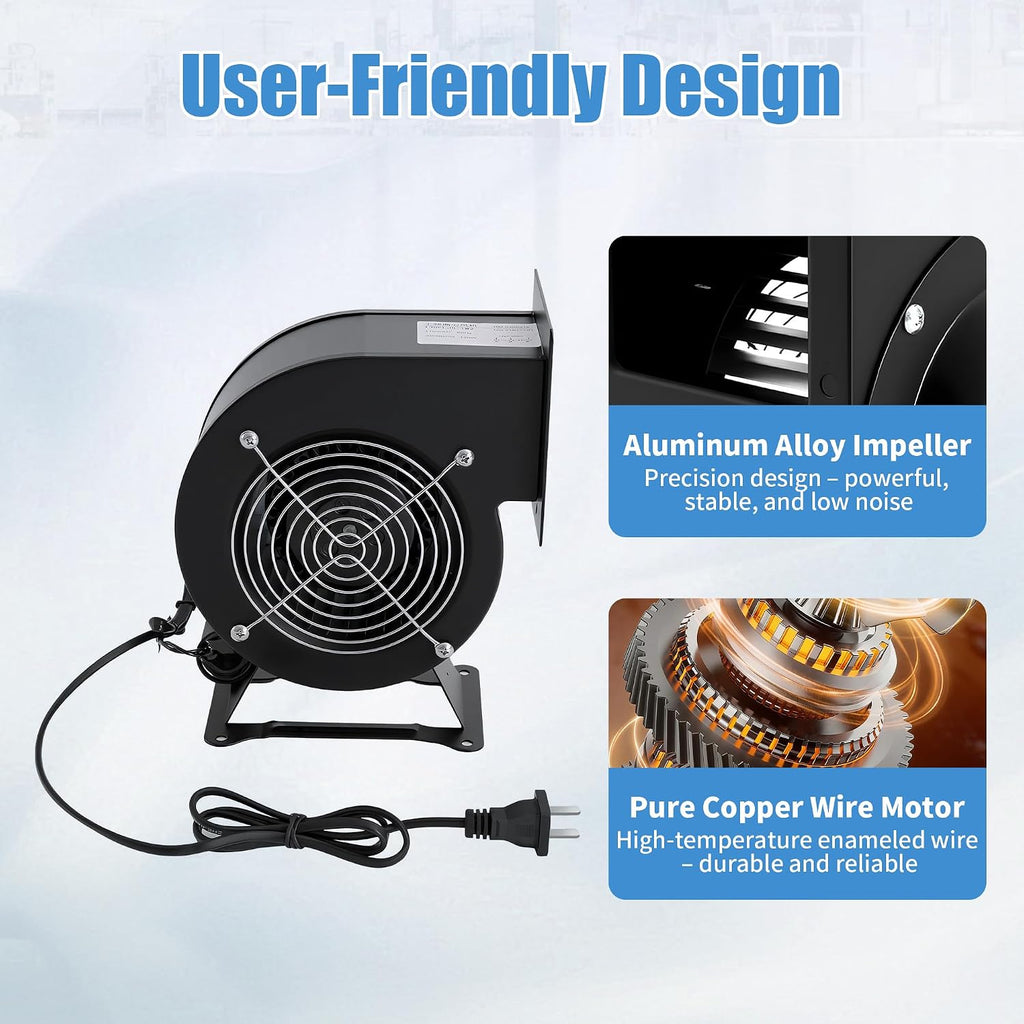 120W Centrifugal Blower Fan 110V - High Airflow 196CFM Squirrel Cage Fan for Wood Stove/Furnace Boiler, Extruder Cooling & Duct Ventilation