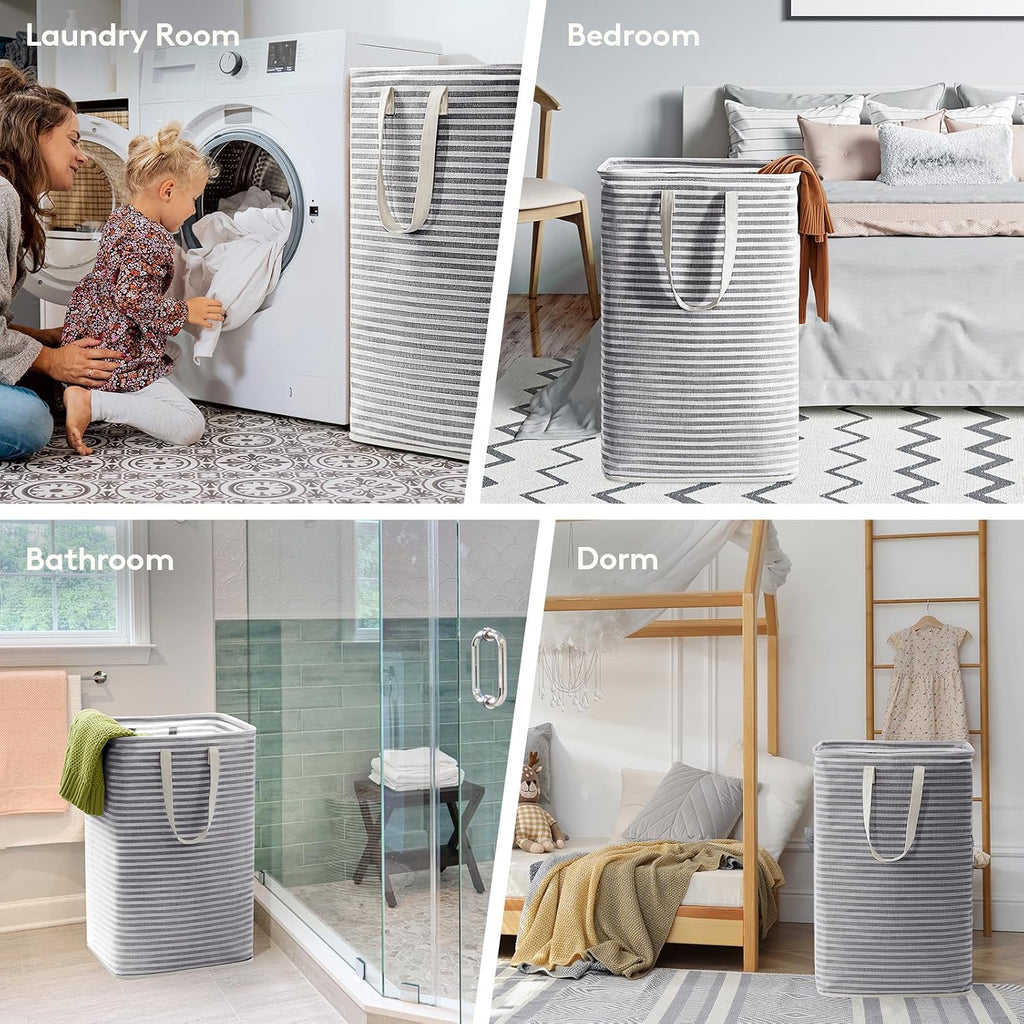 2 Pack Laundry Basket 80L Each, Collapsible Clothes Hamper with Reinforced Handles, Freestanding Waterproof Design
