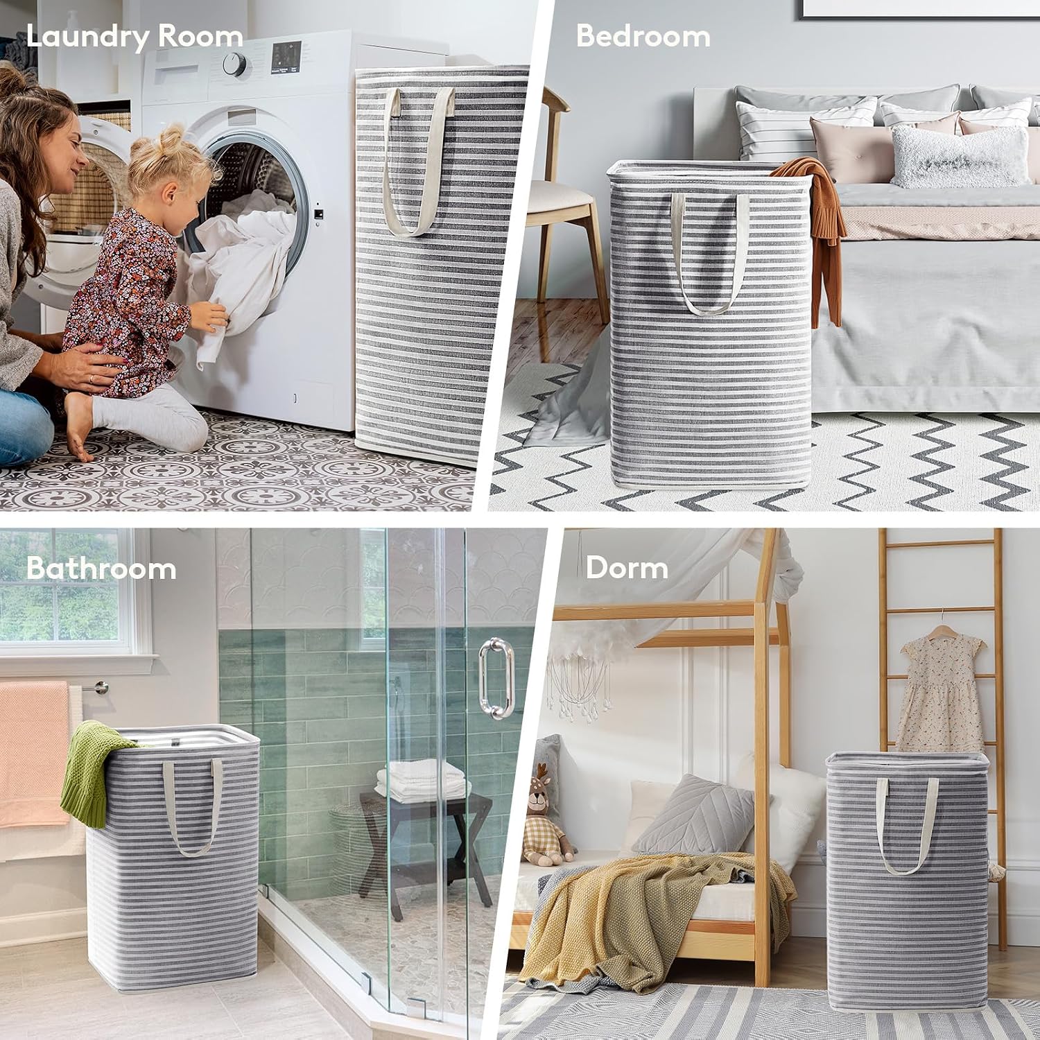 2 Pack Laundry Basket 80L Each, Collapsible Clothes Hamper with Reinforced Handles, Freestanding Waterproof Design
