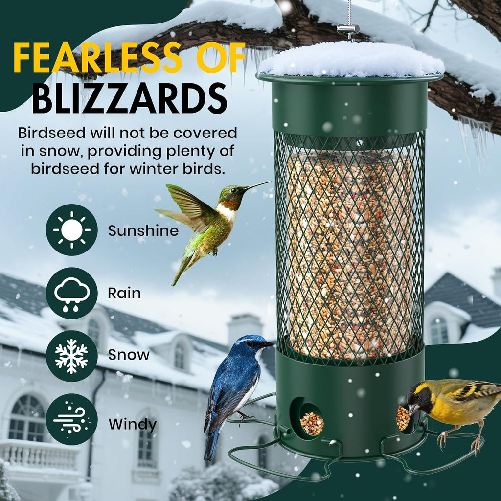 Metal Squirrel Proof Bird Feeders for Outdoors Hanging,Weight-Activated Large Capacity Feeder for Wild Finch