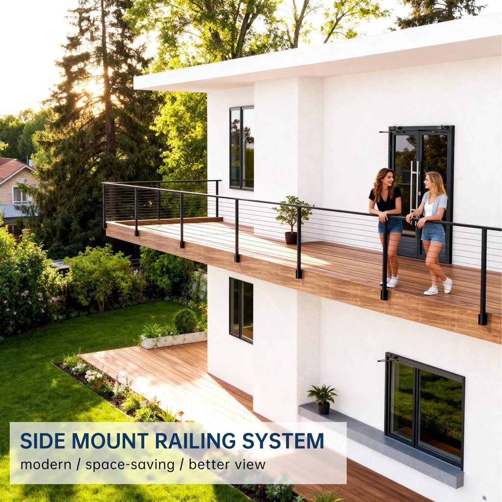 4 Pack Side Mount Cable Railing Post for 42" Railing System (Post Body 48"), Level Drilled Space-Saving Fascia Mount