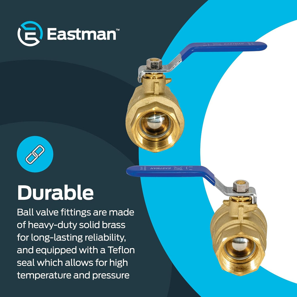 Eastman 1-1/4 Inch IPS Heavy Duty Full Port Ball Valve, Brass Plumbing Fitting, 20051LF