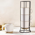 12oz Stackable Coffee Mugs with Stand, Ceramic Coffee Cups Set of 4