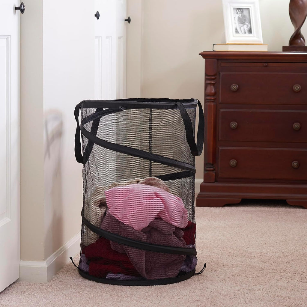 2026 Pop-Up Collapsible Mesh Laundry Hamper | Black, 25" H