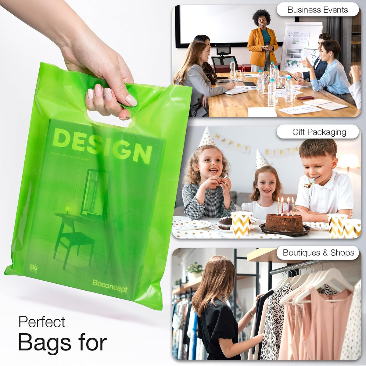 100 Lime Green Plastic Bags With Handles 9x12 Merchandise Bags