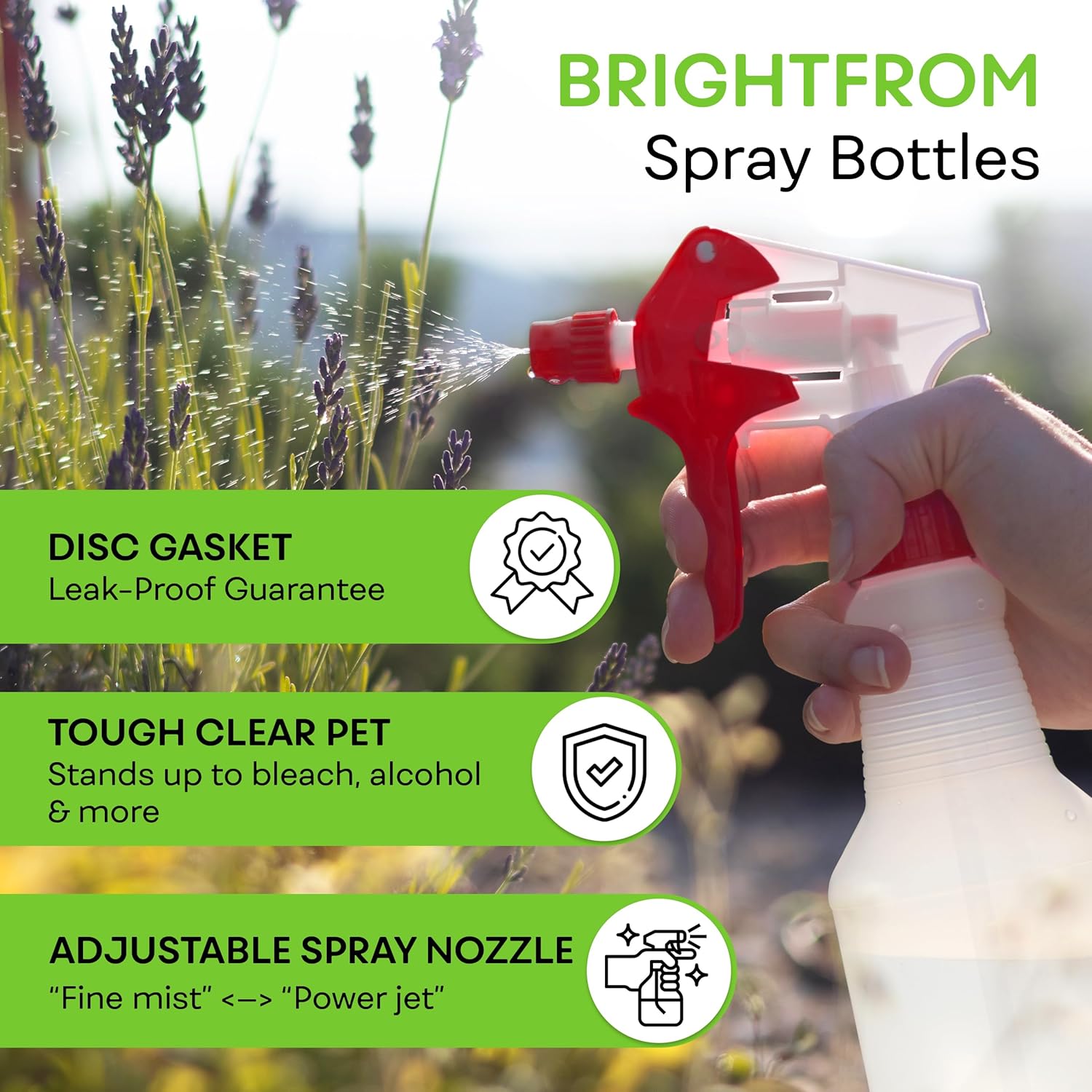32 OZ Empty Plastic Spray Bottle, Heavy Duty with Adjustable Spray Nozzle, Chemical Resistant, All Purpose