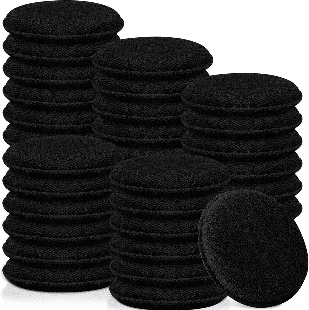 50 Pcs Car Detailing Microfiber Applicator Pad Wax Applicator Wash Microfiber Pads, 5 Inch Diameter (Black)