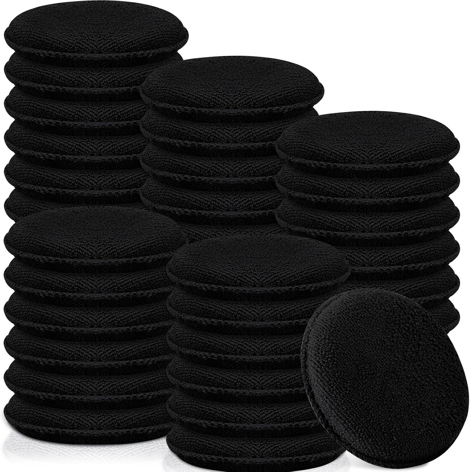 50 Pcs Car Detailing Microfiber Applicator Pad Wax Applicator Wash Microfiber Pads, 5 Inch Diameter (Black)