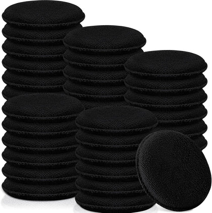 50 Pcs Car Detailing Microfiber Applicator Pad Wax Applicator Wash Microfiber Pads, 5 Inch Diameter (Black)