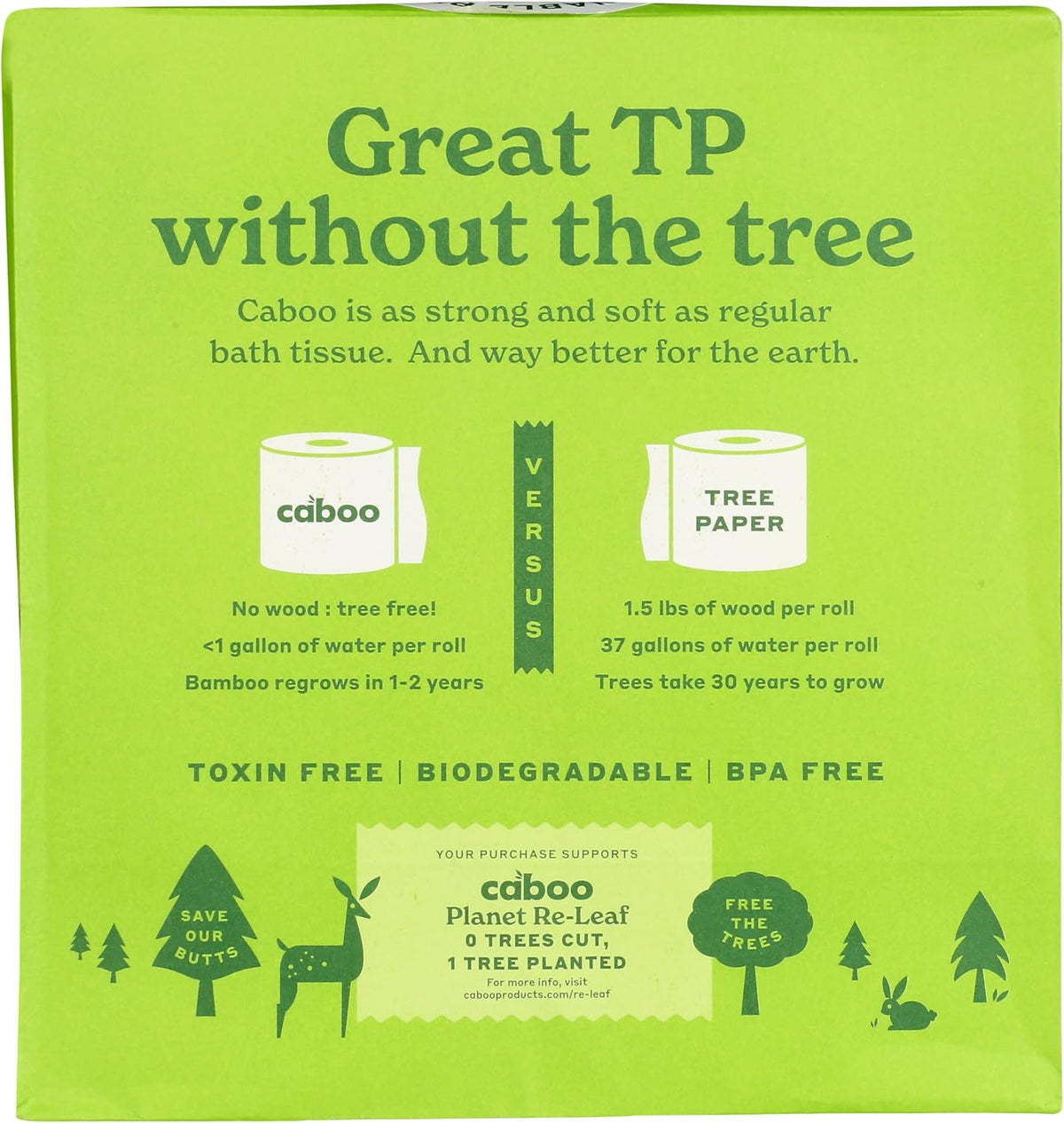 Tree Free Toilet Paper, Septic Safe Bath Tissue, Quick Dissolving 2 Ply Sheets - 300 Sheets Per Roll, 4 Double Rolls