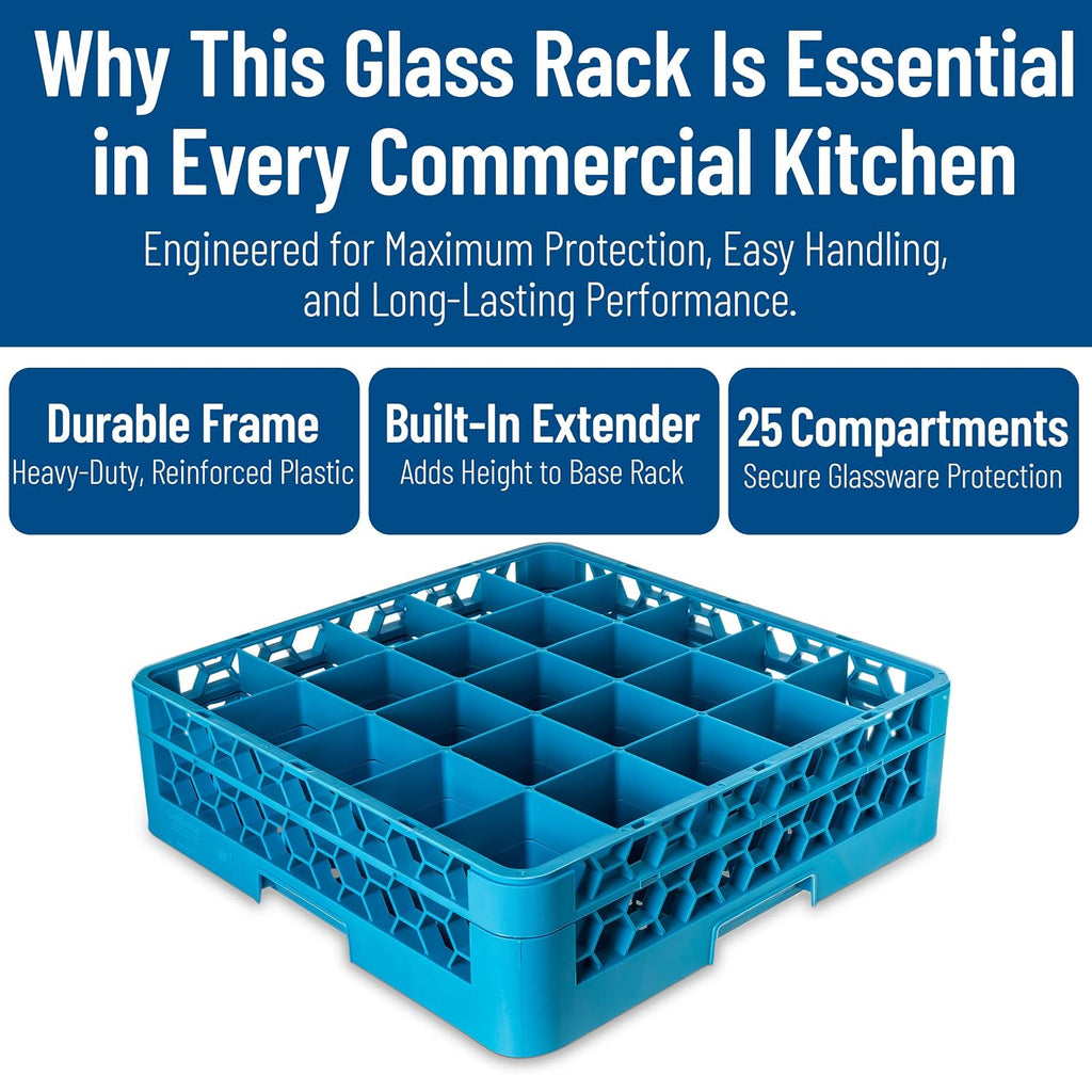 Opticlean 25-Compartment Glass Rack with 1 Extender, Blue , 5.56"