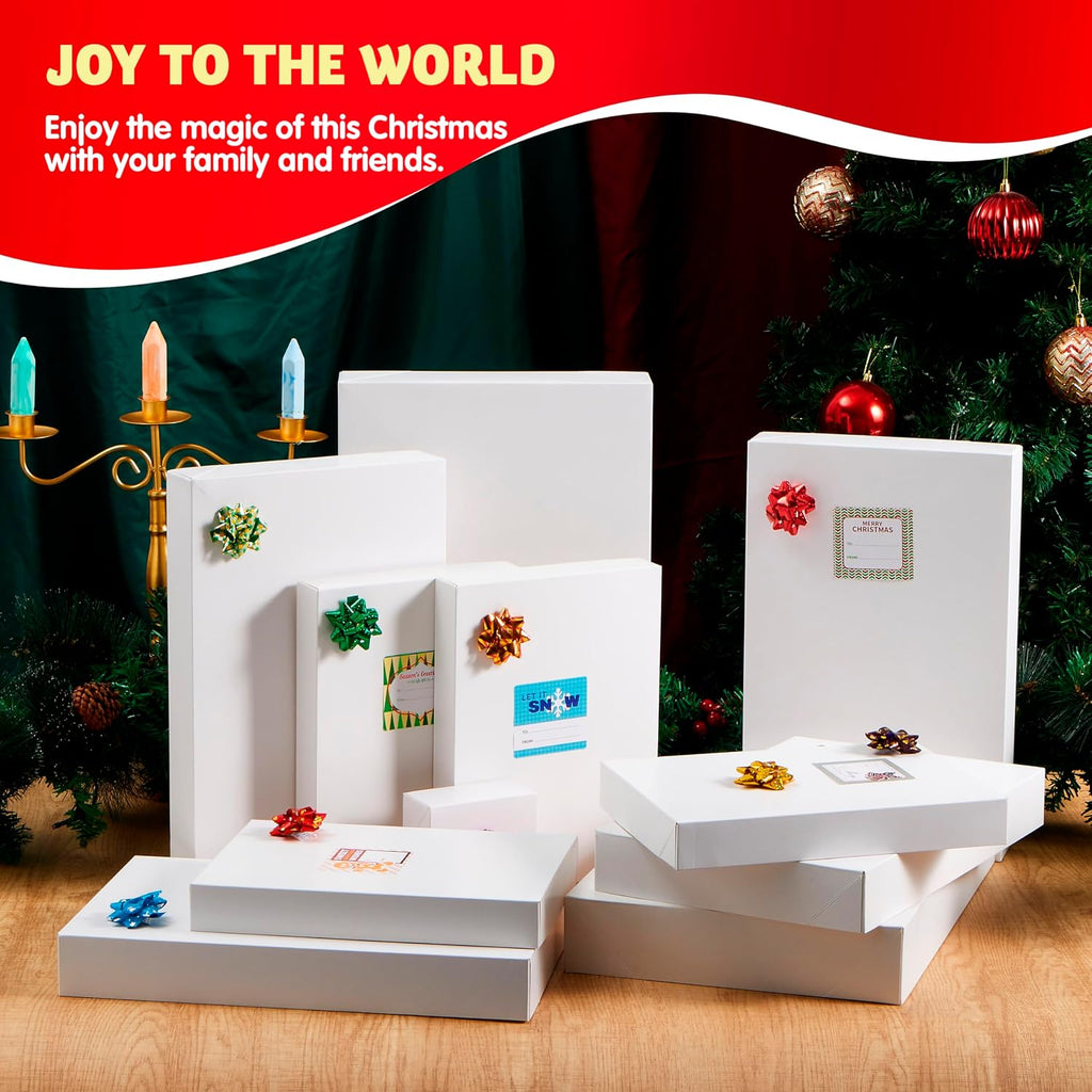 12 PCS Christmas Shirt Gift Boxes with Lids, 4'' Deep Large 4 Different Sizes White Assorted Cardboard Robe Boxes for