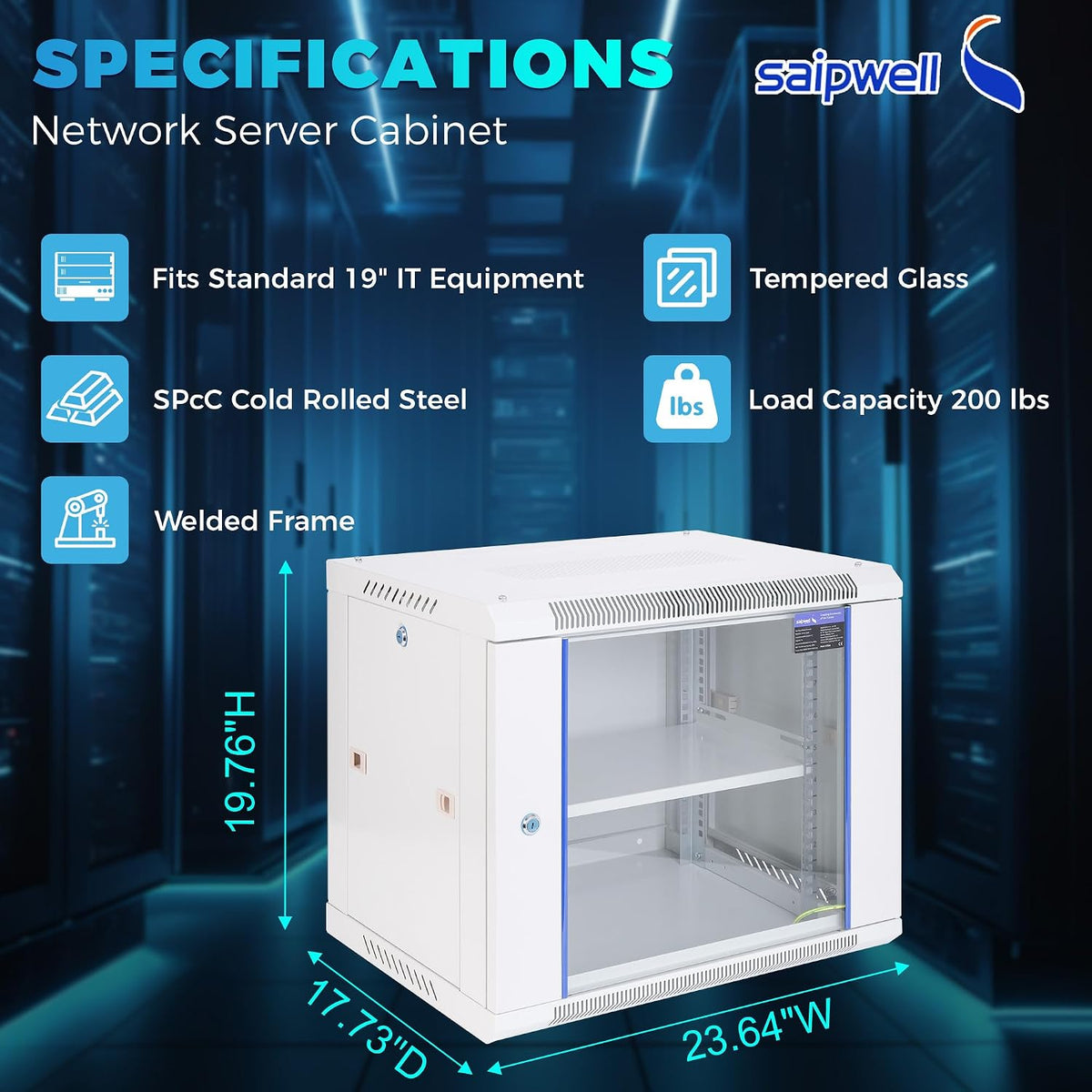 9U Rack, 17.7" Depth Wall Mount Rack Network Cabinet for Office