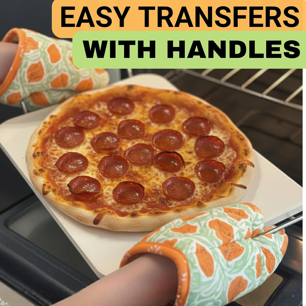 Pizza Stones for Oven and Grill - Pizza Stone with Handles, Wooden Peel and Dough Tool - 15 inch x 12 inch