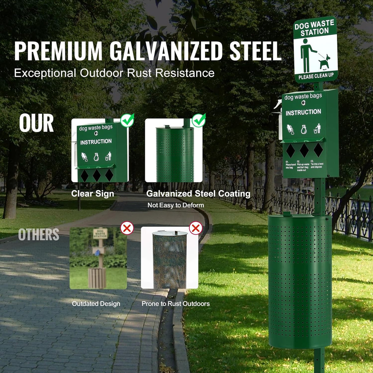 Dog Waste Station, 11.5 Gallon Pet Waste Station with Hand Wash Bottle, Lockable Bag Dispenser, 50 Can Liners & 600