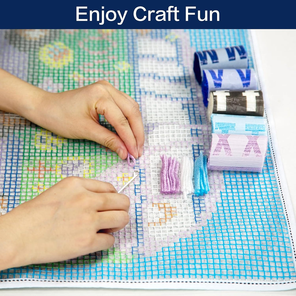 Latch Hook Kits DIY Crochet Yarn Kits,Cross Carpet Embroidery Hook Rug Kit Needlework Sets Cushion for Adults Home