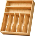 Bamboo Kitchen Drawer Organizer, 13 Inch Silverware Utensil Tray Holder, Extra Deep Grooved Drawer Divider, 7 Slots