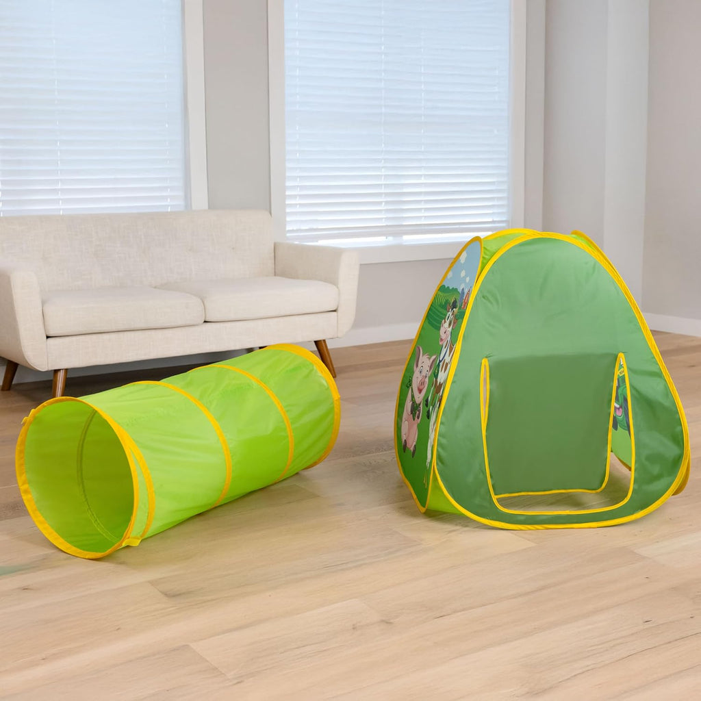 2 in 1 Pop Up Tent & Tunnel for Kids Ages 2+, Indoor & Outdoor Playhouse with Double Sided John Deere Graphics