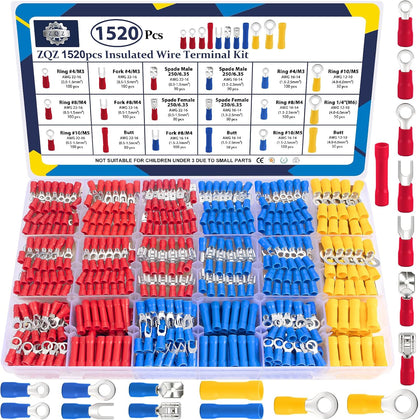 1520Pcs Wire Connectors Kit, Crimp Electrical Terminal Connectors | Assorted electrical connectors set,Insulated