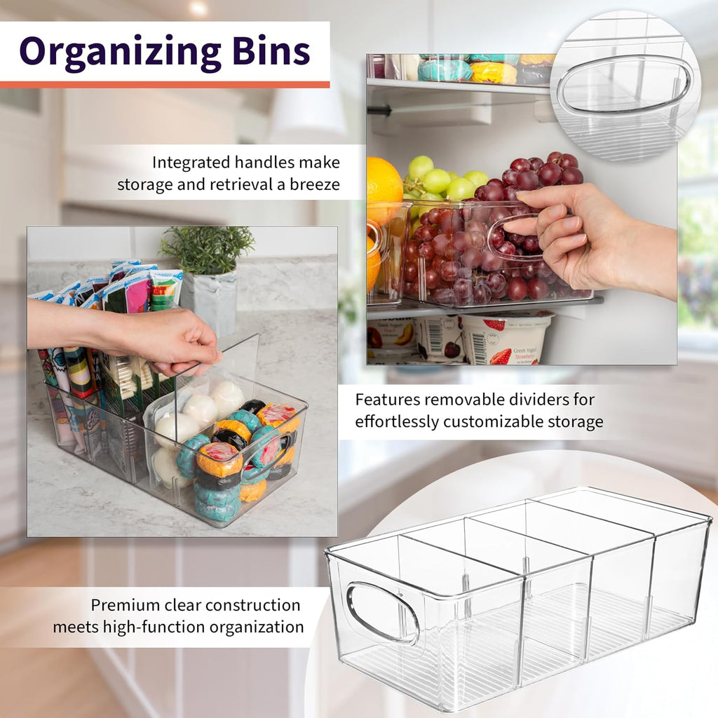 Plastic Pantry Organization and Storage Bins with Removable Dividers – Perfect Kitchen Organization or Kitchen