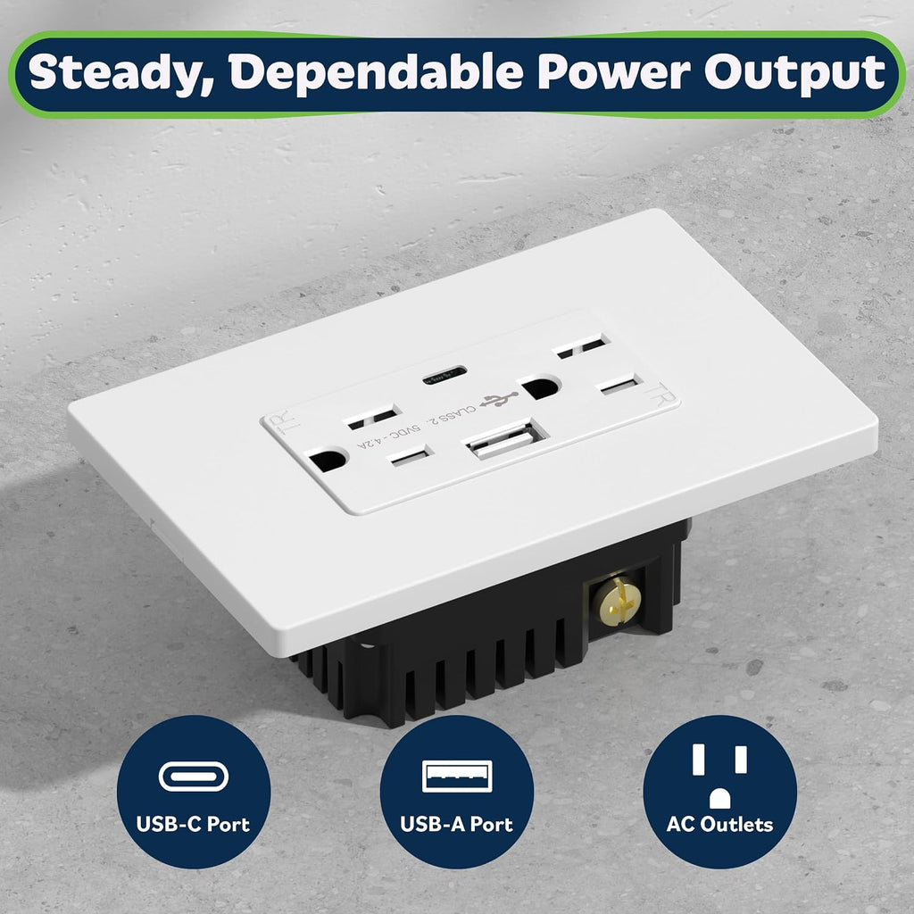 TOPGREENER 4.2A USB Outlets, 15 Amp Wall Outlet with USB Ports,White,6 Pack